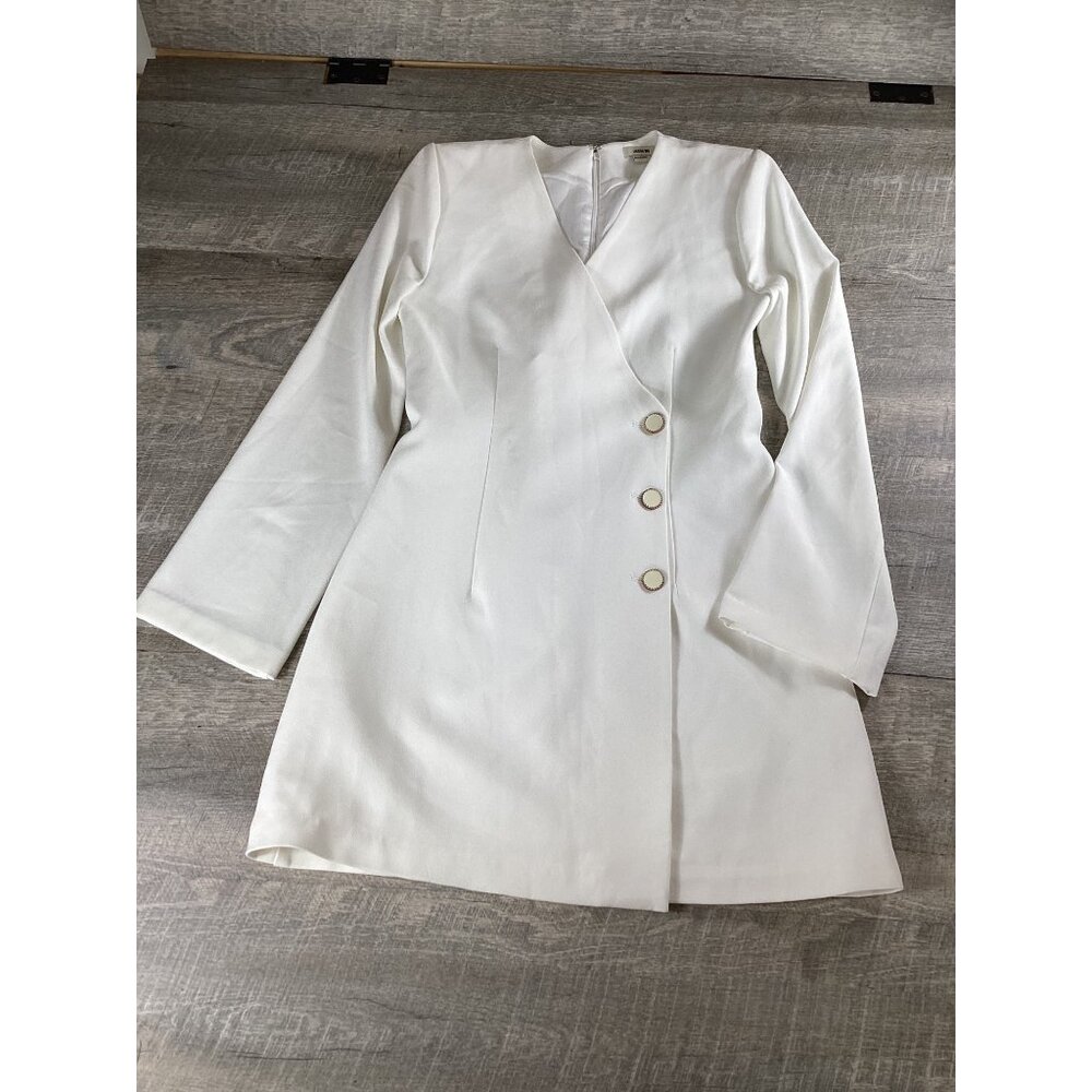 Jason Wu Womens White Wrap Blazer Dress Medium With Button Detail & Long Sleeves